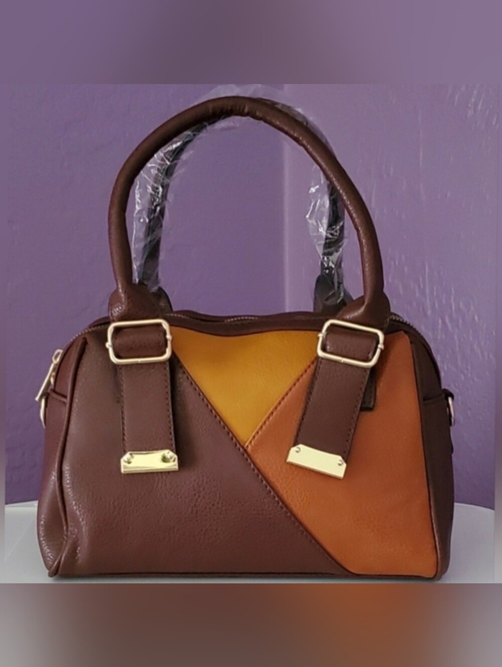Bold Color Block Crossbody Satchel with Pouch